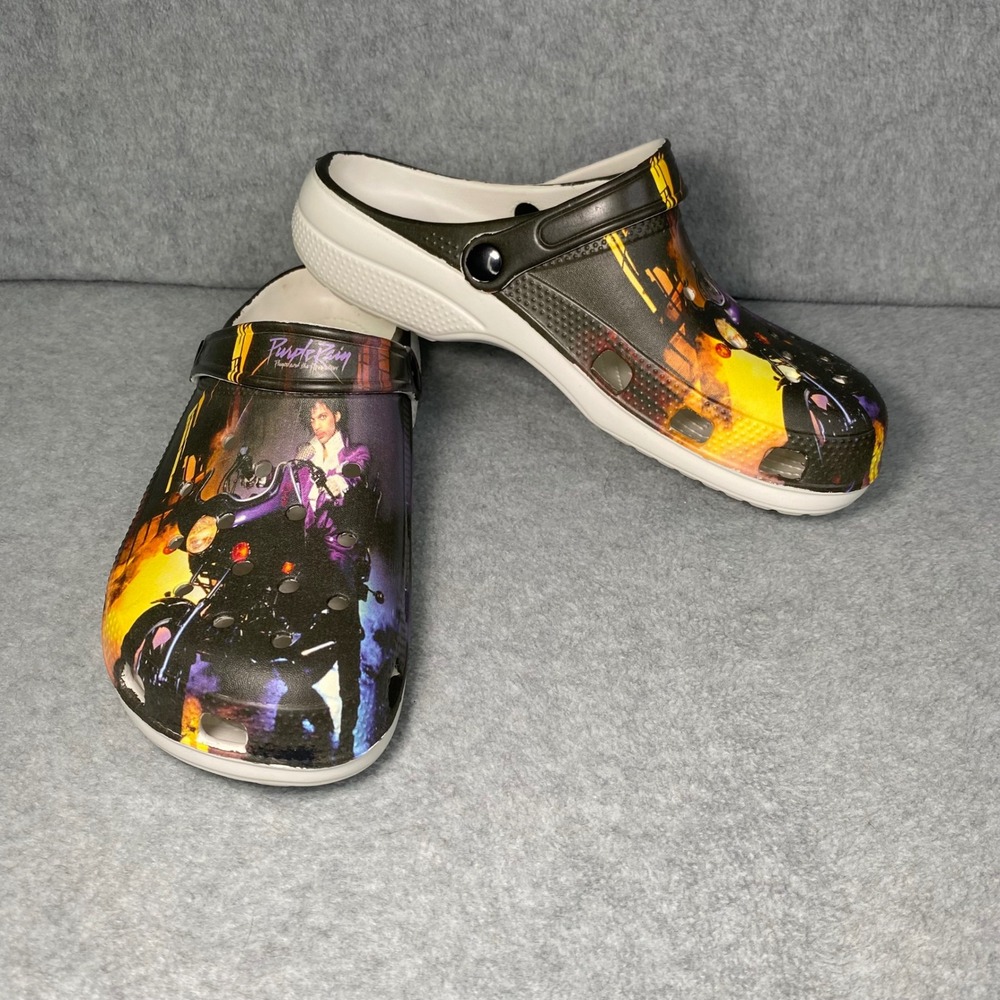 Purple Rain Prince Clogs Slides Mens 9 Womens 11.5 EU 45 Graphic Movie Rock Star